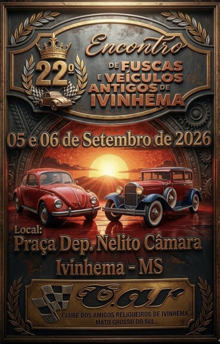 Cartaz do evento ENCONTRO DE FUSCAS E VEÍCULOS ANTIGOS DE IVINHEMA, Ivinhema/MS