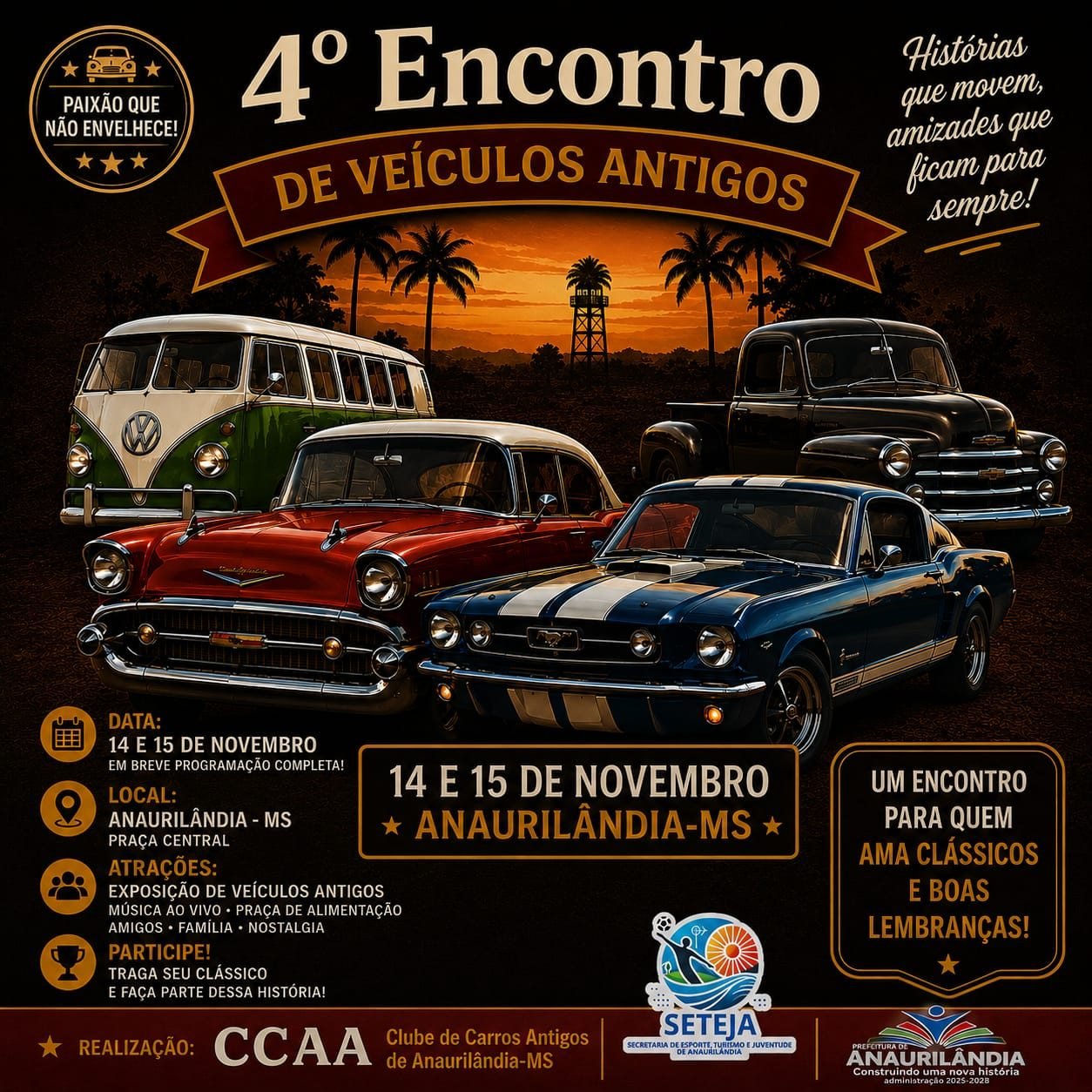 Cartaz do evento ENCONTRO DE VEÍCULOS ANTIGOS DE ANAURILÂNDIA, Anaurilândia/MS