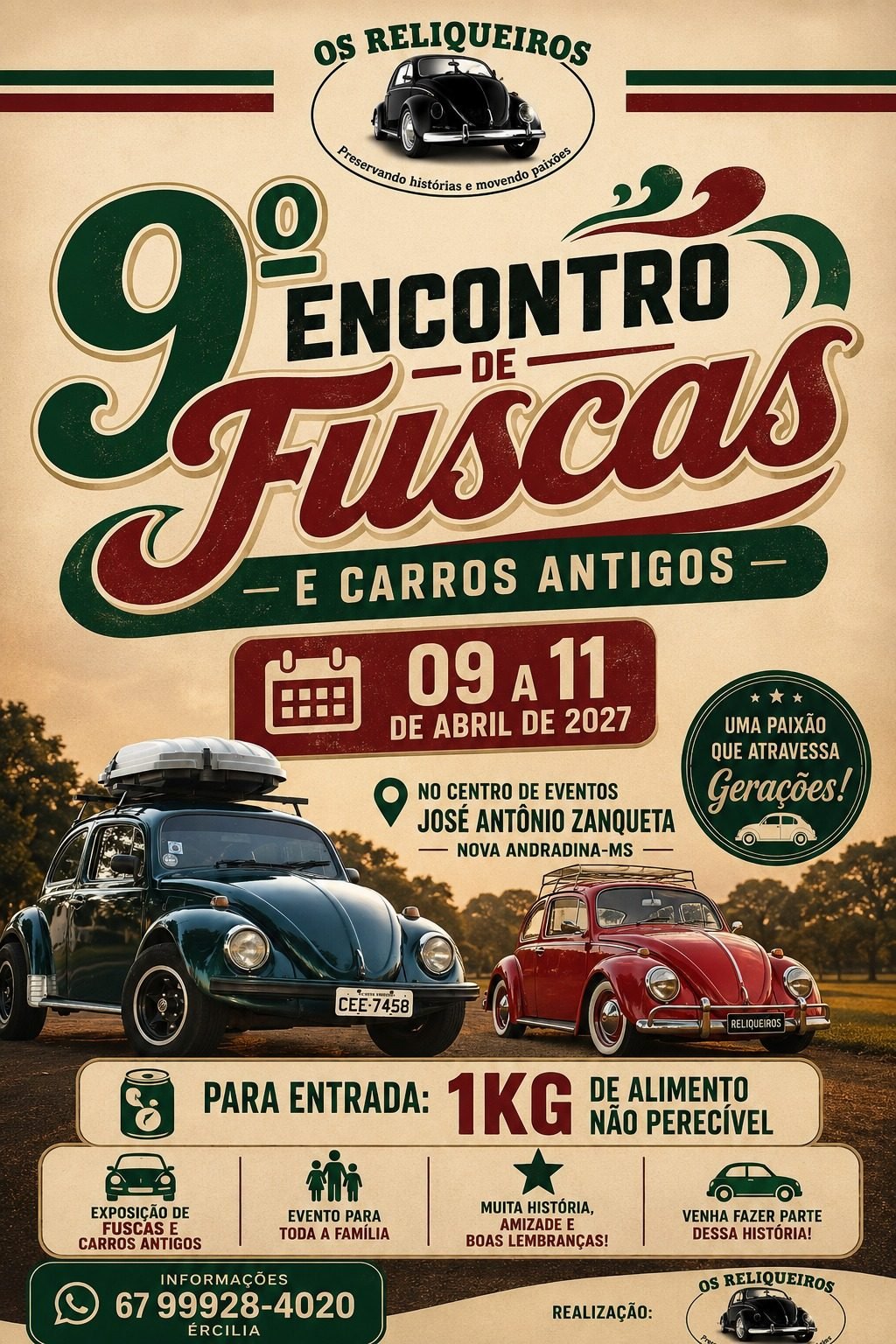 Cartaz do evento ENCONTRO DE FUSCAS E CARROS ANTIGOS, Nova Andradina/MS